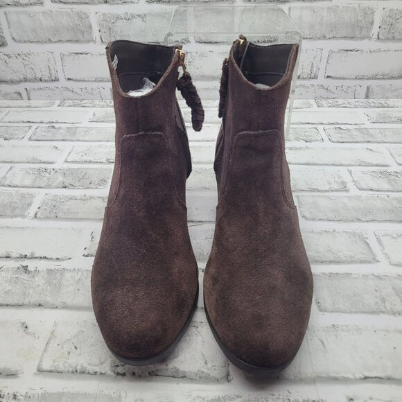 Crocs Brown Suede Wedge Heel Ankle Booties Zip Closure Women's Size 11 - Picture 4 of 8